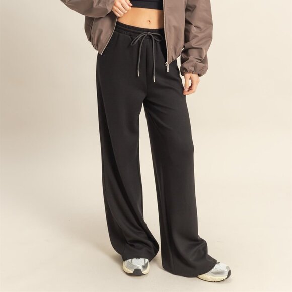 Flowy Knit Drawstring Pants | BLACK - Picture 1 of 2